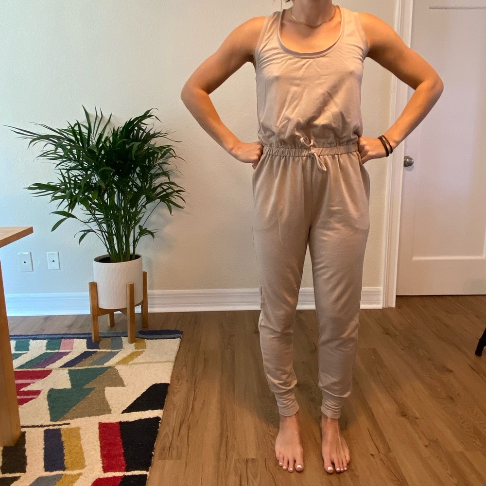 Loungewear -tan sweatsuit jumpsuit one piece